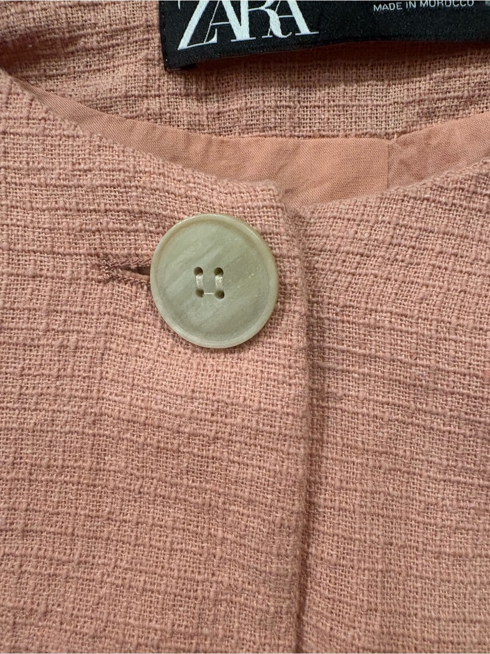 Zara $60 Textured Cropped Blazer salmon pink M boxy utility pocket - Picture 4 of 9